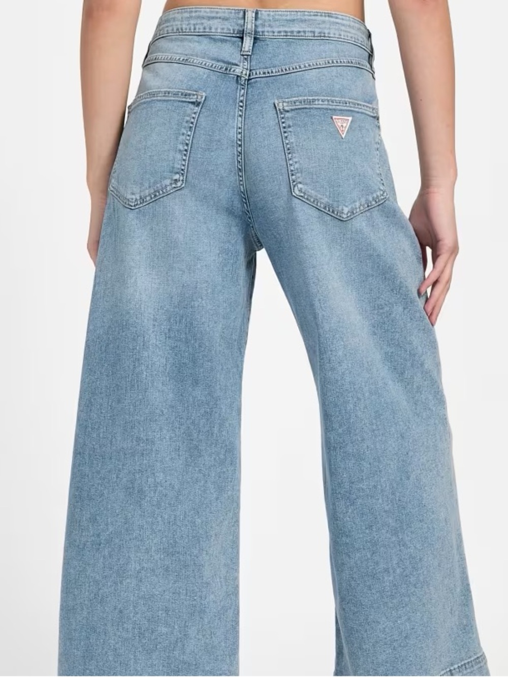 Guess Crop Wide Leg Stretch Denim Jeans Raw Hem Medium Blue Size 29 8